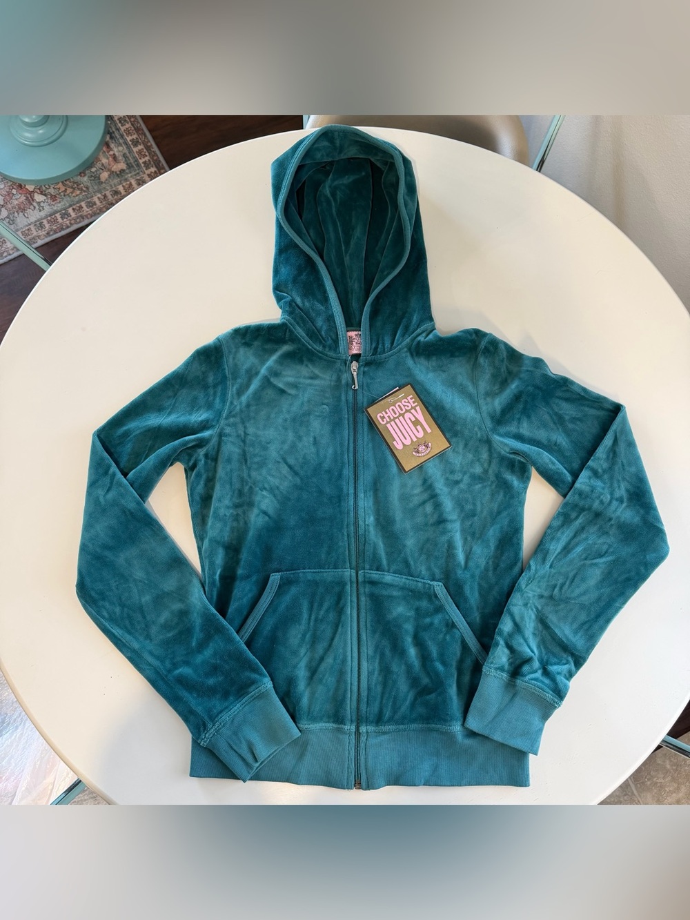 Vintage Juicy Couture NWT Velour Hoodie Size STeal Pink Tag Maison De Y2K